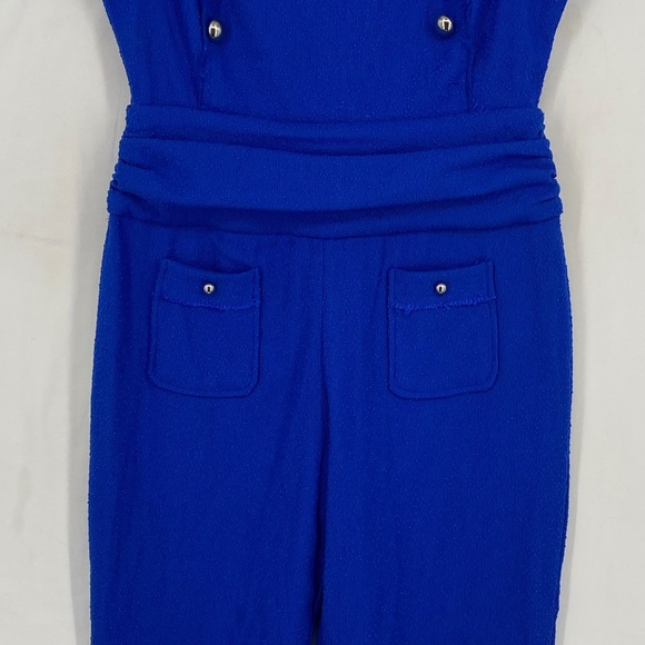 INC Womens Size 14 Cropped Leg Jumpsuit Cobalt Blue Boucle Silver Buttons Pocket - Picture 4 of 16